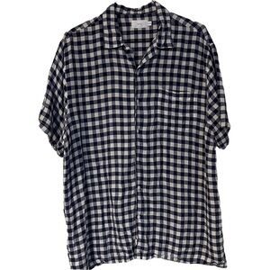 Onia Vacation Shirt Marco Gingham Ensign Blue Linen Blend Button Down Size XL